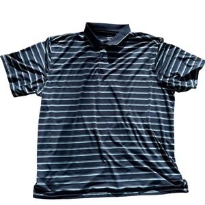 Reebok Golf Men Striped Short Sleeve Polo Shirt Navy Blue 5XL Dadcore Athleisure